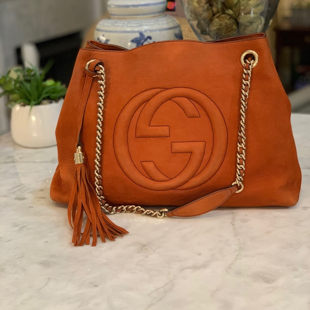 GUCCI SOHO NUBUCK RUST ORANGE CHAIN SHOULDER BAG